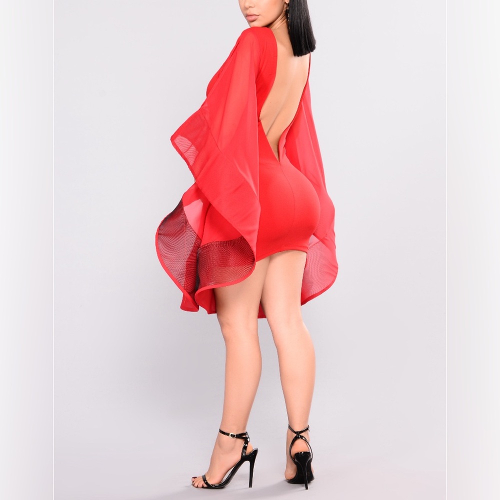 EUC Red Caped/Bell Sleeved Mini Dress